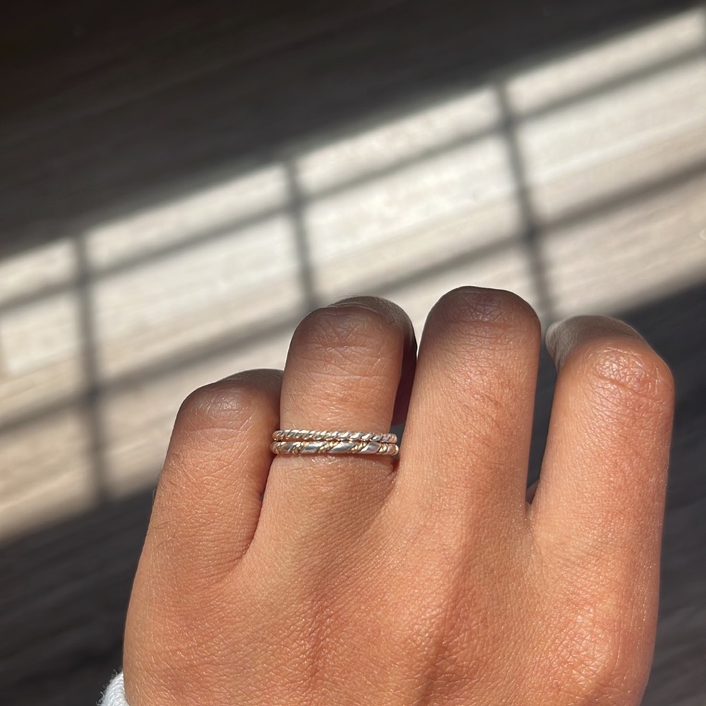 Mixed metal sterling silver & gold twist stacking rings